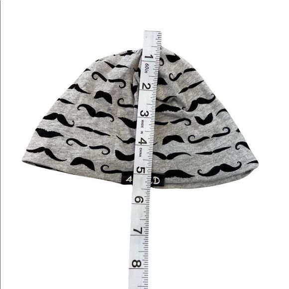 BABIES NWOT 4 FOLD Grey Moustache Print Beanie - Picture 4 of 5